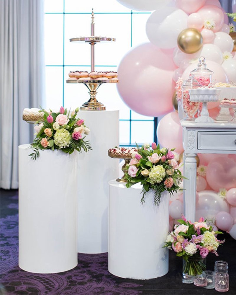 3pcs White Round Acrylic Plinth Cylinder Pedestal Wedding Display Stand Party
